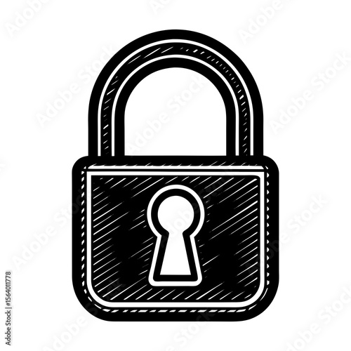 A simple black and white hand drawn illustration of a padlock with a keyhole symbolizing security protection and privacy in a clean graphic style