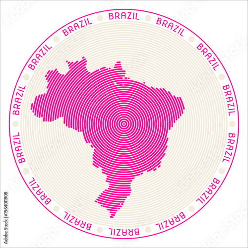 Brazil round logo design. Country shape build of rings. Brazil text around the country. Vector Illustration.