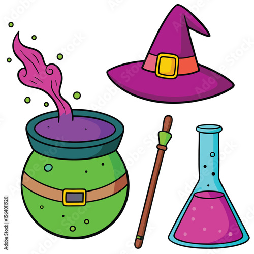 Halloween Witch Accessories Set - Cauldron, Potion, Torch