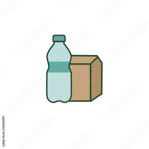 Plastic bottle and cardboard box recycle icon – flat eco vector symbolizing waste separation, green packaging, recycling awareness, and sustainability in everyday life