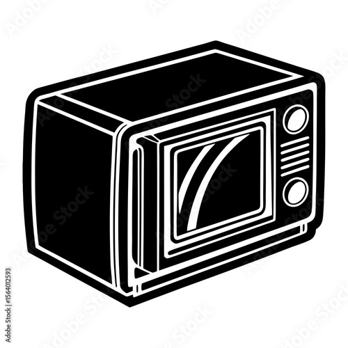 Retro microwave oven illustration in black and white with a clean outline perfect for vintage kitchen themes and graphic design projects