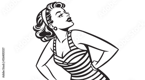 Vintage Pin-Up Woman Illustration - Retro Glamour 1950s Style Engraving Art