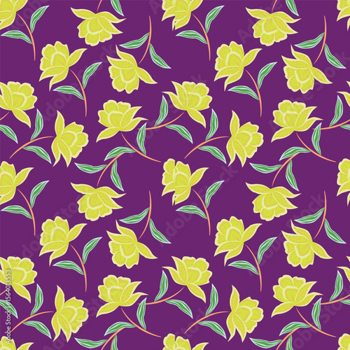 Summer floral seamless pattern. Blooming meadow plants. Artistic abstract flowers and leaves repeated print. Vector drawn botanical illustration.