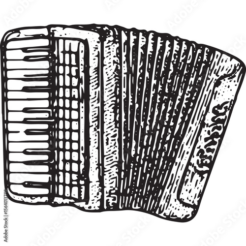 Admire this unique black-and-white accordion illustration, perfect for folk music and vintage art creations