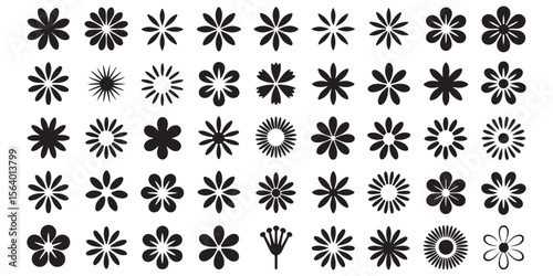 Assorted Floral Icons A Versatile Collection of Botanical Illustrations Featuring Diverse Flower Designs in Silhouette Form for Creative Projects