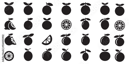 Monochrome Citrus Medley A Black and White Vector Compilation of Oranges Lemons and Limes with Leaves