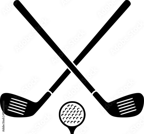 Pair of iron or wedge golf club with golf ball flat vector icon for sports apps and websites
