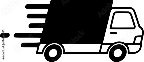 Fast moving shipping delivery truck line art vector icon for transportation apps and websites
