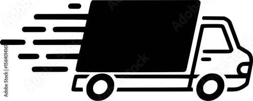 Fast moving shipping delivery truck line art vector icon for transportation apps and websites
