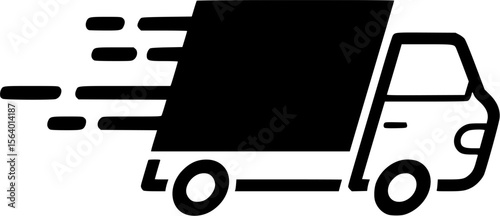 Fast moving shipping delivery truck line art vector icon for transportation apps and websites
