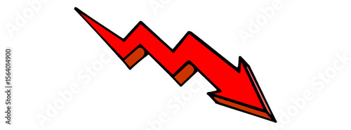 Vector icon of red downward arrow in graffiti spray paint style. Symbol of decline, business loss, negative trend, or investment drop in street art design.
