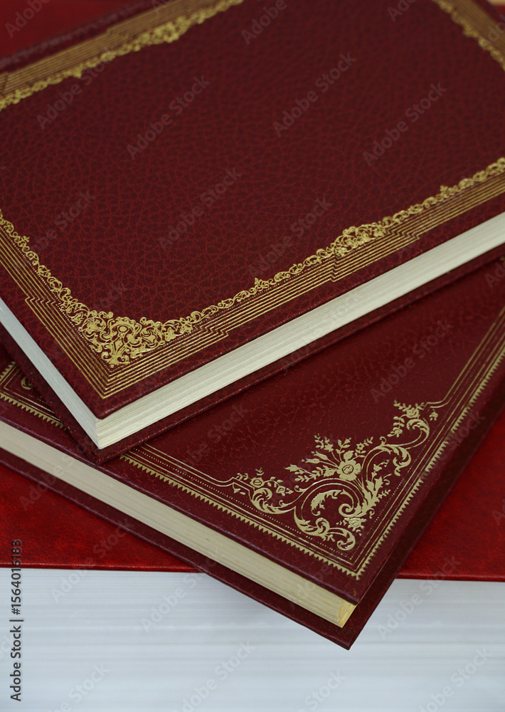 Fototapeta premium Vintage hardcover books close up view