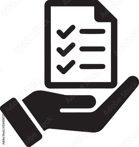 Silhouette vector of a hand holding a checklist, symbolizing task completion, productivity, and organization.