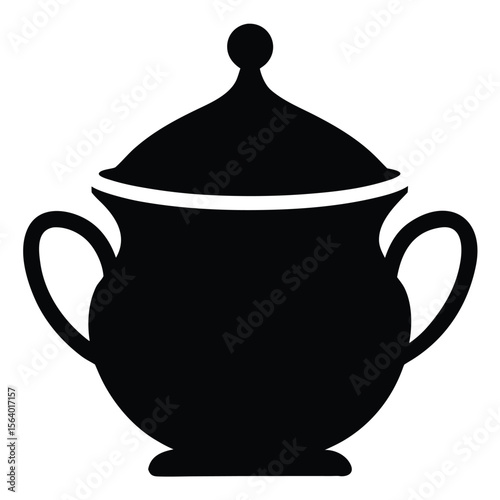 Elegant Black and White Sugar Bowl Silhouette Illustration