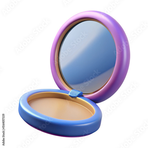 3d rendered compact makeup powder with mirror isolated on transparent background
