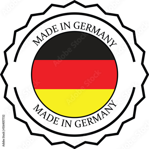 Made in Germany EPS Round Badge – Jagged Edge Vector Stamp with German Flag, Product Origin Label