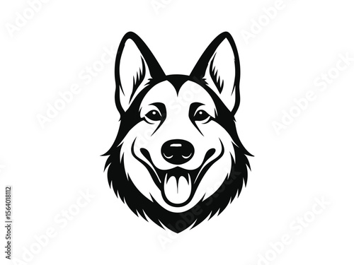 German Shepherd dog silhouette vector illustration, pet clipart, black and white animal shape