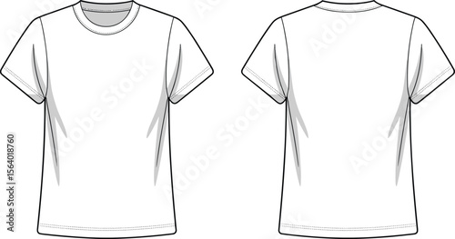 Unisex basic crew neck T-shirt – short sleeves, regular fit tee front and back flat sketch for casual wear design