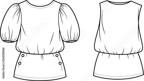 Baby girl puff sleeve top with buttoned skirt – adorable toddler outfit set for casual wear, parties, and gifting