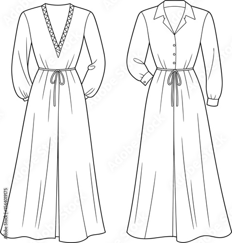 Long sleeve maxi dresses – elegant women’s fashion with drawstring waist, deep V-neck and collared shirt dress variations
