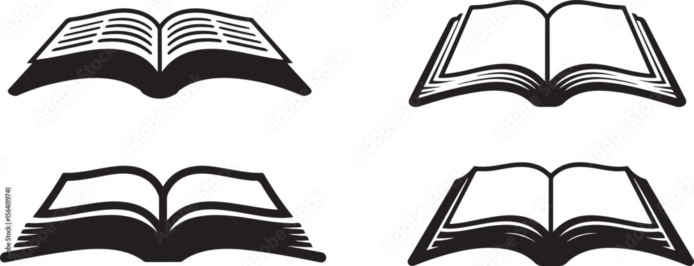 Simple, black and white vector icons sets of open books. Simple, black and white vector icons sets of open books.