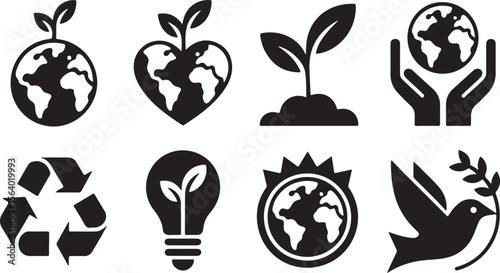 Silhouette of Environmental and Eco Icons Vector Illustration