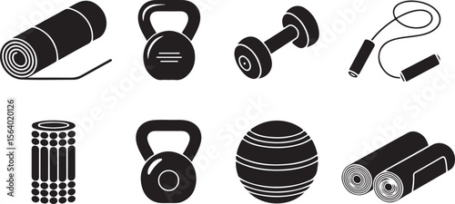 Silhouette of Fitness Equipment Variety Vector Illustration