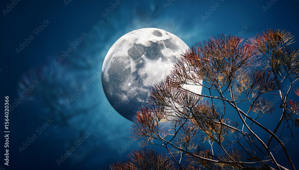 Fototapeta premium celestial moon and abstract botanical branches