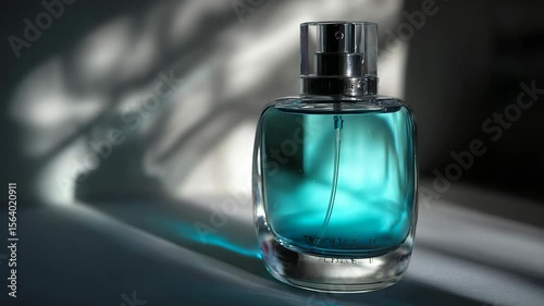 Teal perfume bottle close-up