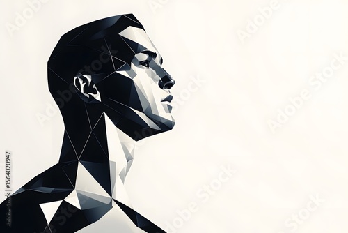 geometric portrait of an abstract man in black and white art reveals modern illustration and minimalist design with artistic silhouette