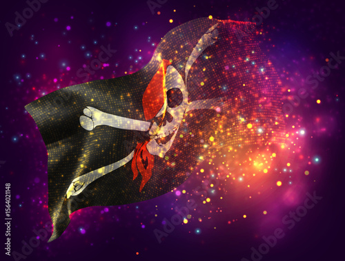 Pirate, vector 3d flag with a splash of paint dots, explosion of colored dots