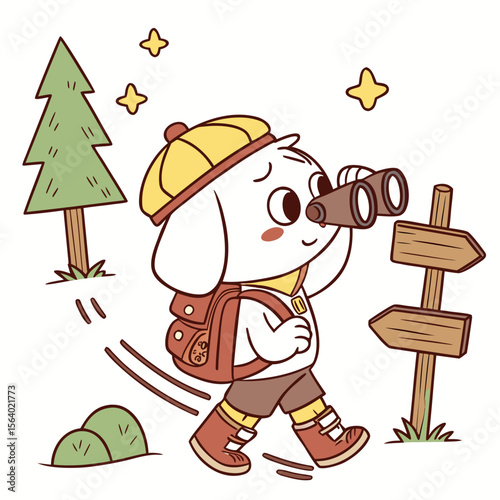Charming SVG of a Shy Cartoon pup featuring with a tiny crown, styled in a Forest adventure theme with Evergreen Trails hues