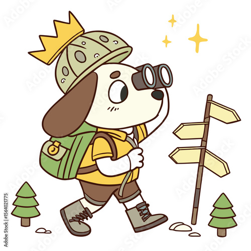 Charming SVG of a Shy Cartoon pup featuring with a tiny crown, styled in a Forest adventure theme with Evergreen Trails hues
