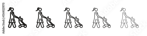 Woman with Baby Stroller icon. modern outline style vector icons series