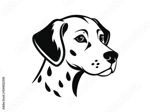 Dalmatian dog silhouette vector illustration, pet clipart, black and white animal shape