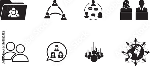 Global Network, Business Communication, Team Folder, People Connection, Online Community – Vector People & Network Icon Set