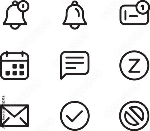 Silhouette of Notification and Calendar Icons Vector Illustration