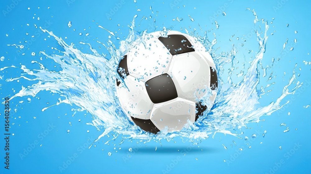 Naklejka premium Soccer Ball Water Splash