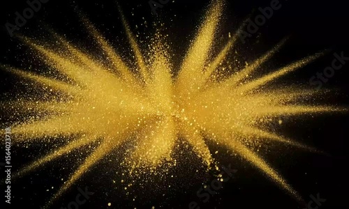 Golden Glitter Explosion on Black Background with Dynamic Particle Burst and Sparkle Effects