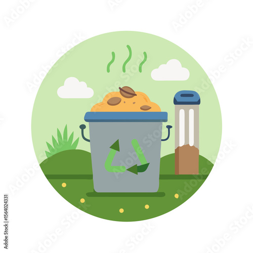 Compost bin illustration, vector design, organic waste management, eco-friendly gardening