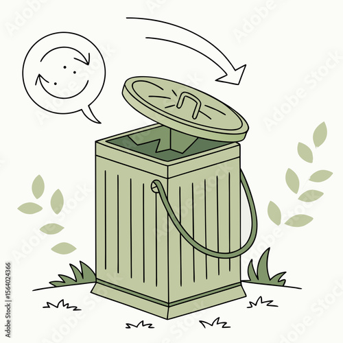 Eco-friendly recycling bin illustration, vector design, waste management concept, sustainability