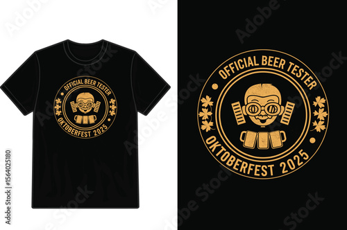 Oktoberfest 2025 Official Beer Tester T Shirt Design with Funny Character