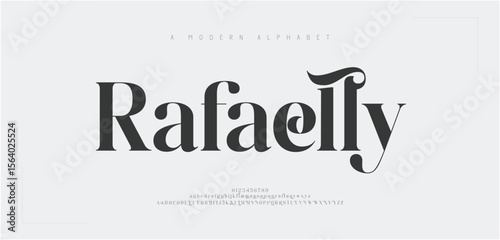 Rafaelly Elegant minimal classic modern typeface typography alphabet fonts and number, uppercase lowercase and number. Luxury vector illustration 
