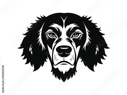English Setter dog silhouette vector illustration, pet clipart, black and white animal shape