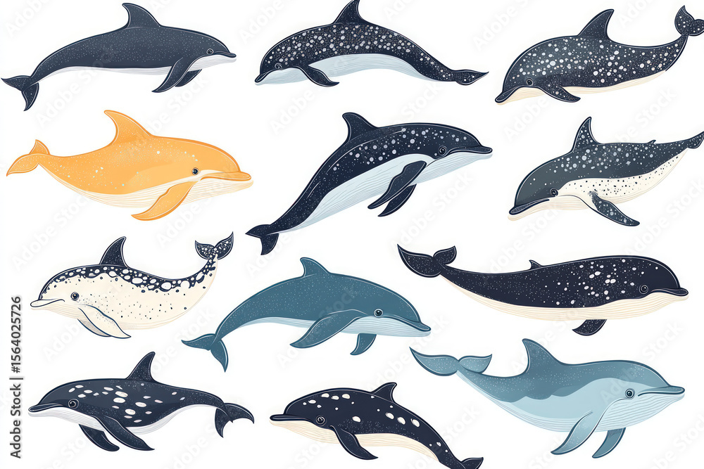 Fototapeta premium Various dolphin illustrations