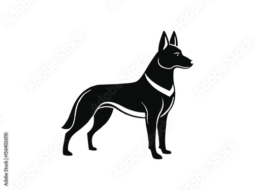 Belgian Malinois dog silhouette vector illustration, pet clipart, black and white animal shape