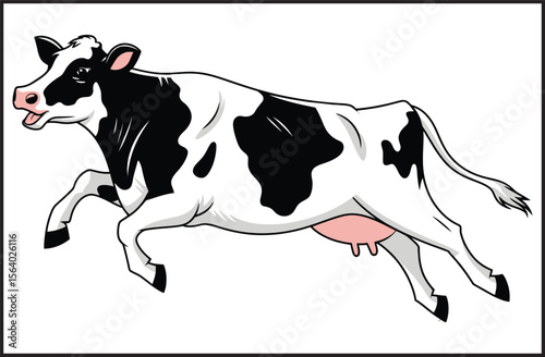 Cow Running with Black and White Spots and Pink Udder Vector Icon