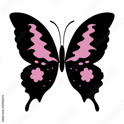 Black Butterfly with a Pink Sky and Forest Silhouette
