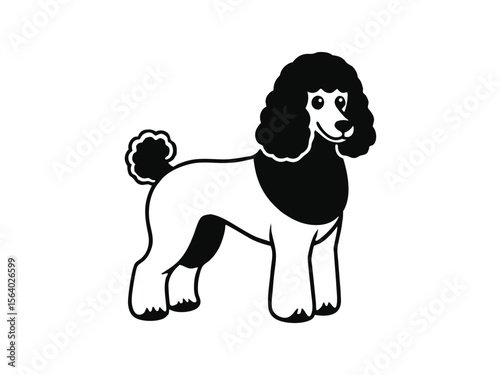 Standard Poodle dog silhouette vector illustration, pet clipart, black and white animal shape