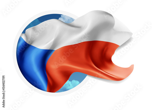 Czech Republic, vector 3d flag against a blue sky, through a round hole on a white background